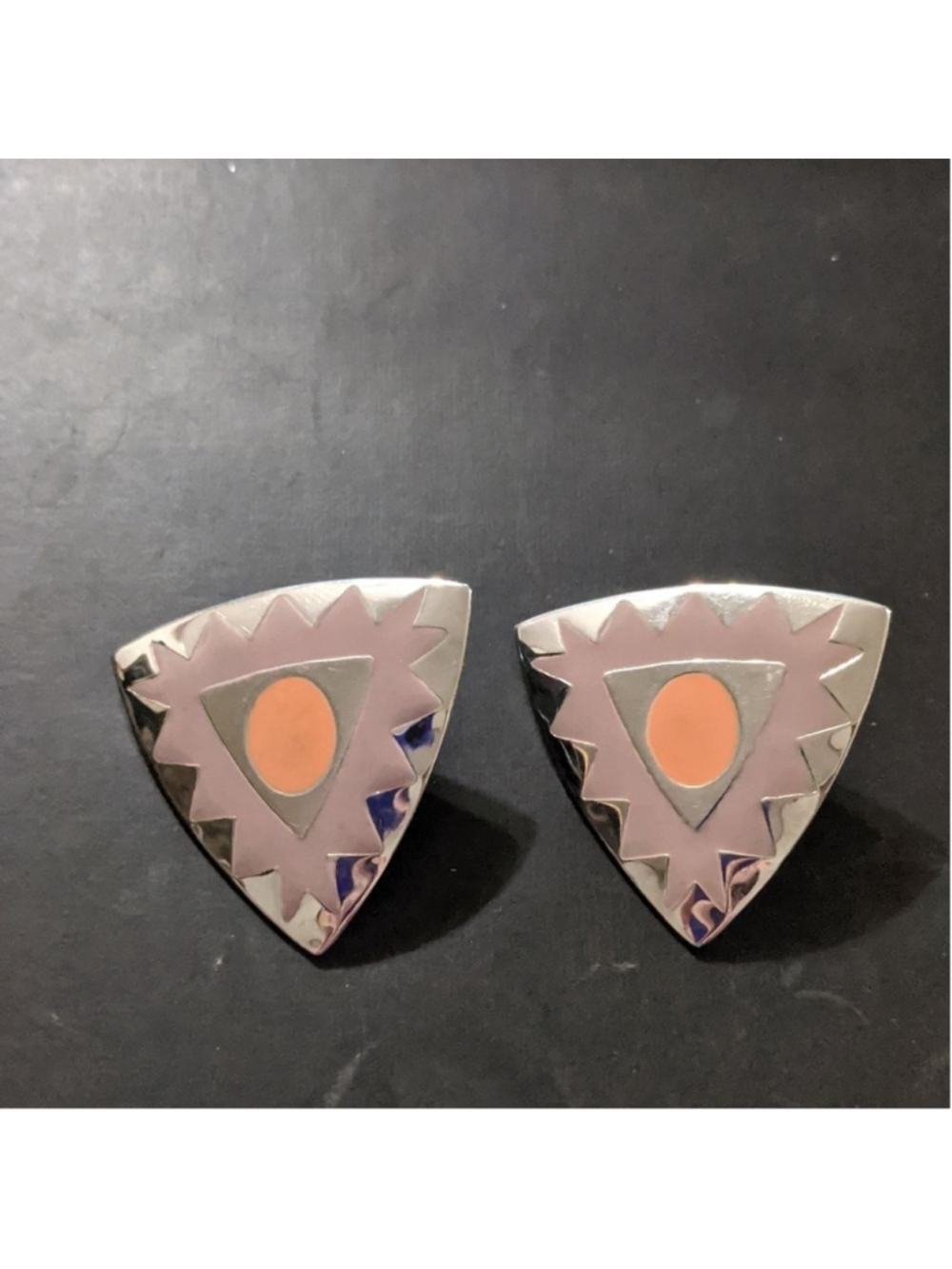 Vintage 1990's Silver Tone Metal Light Purple Orange Triangle Geometric …